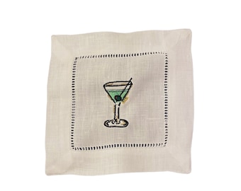 Dirty Martini Linen Cocktail Napkins/Coasters Set of Four