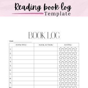 Registro de lectura imprimible de reseñas de libros simples, título y autor del libro, lista de amor de libros, libros que he leído, descarga instantánea en pdf, carta de EE. UU./pdf A4