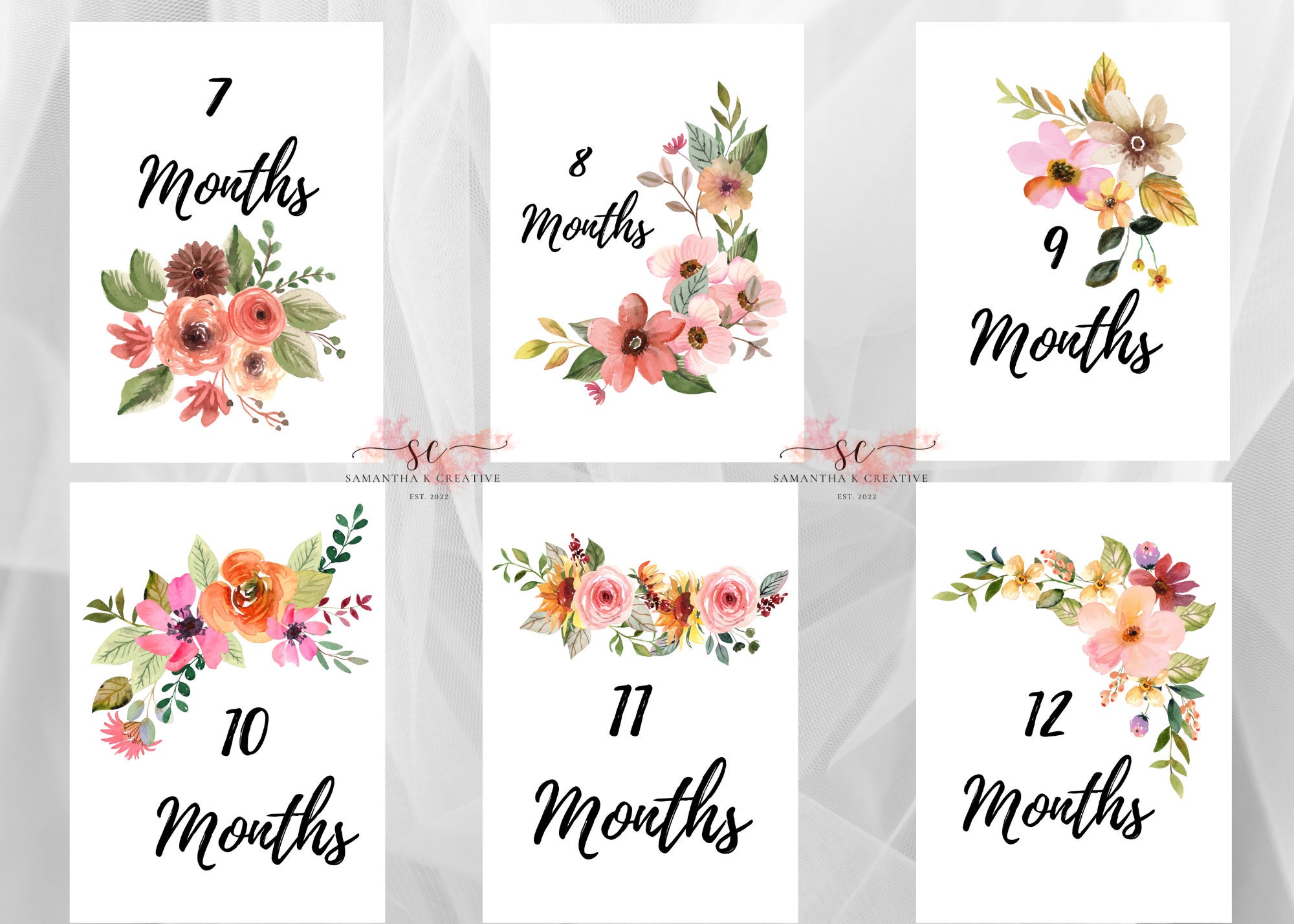 Floral Baby Monthly Milestone Cards *digital Download* - Etsy