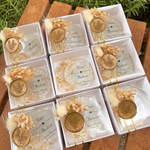 Aimant personnalisé pour invité, aimant époxy avec boîte, cadeau de mariage pour invité, aimant avec fleur sèche, cadeau islamique, cadeau de mariée