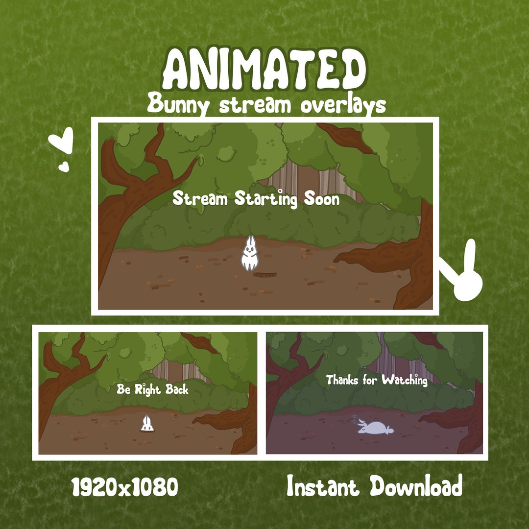3 Animated Woodland Bunny Stream Overlay Screens Adorable Rabbit ...