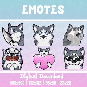 Cute Husky puppy dog emotes for stream on twitch, YouTube, and discord