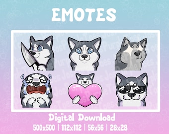 Cute Husky puppy dog emotes for stream on twitch, YouTube, and discord