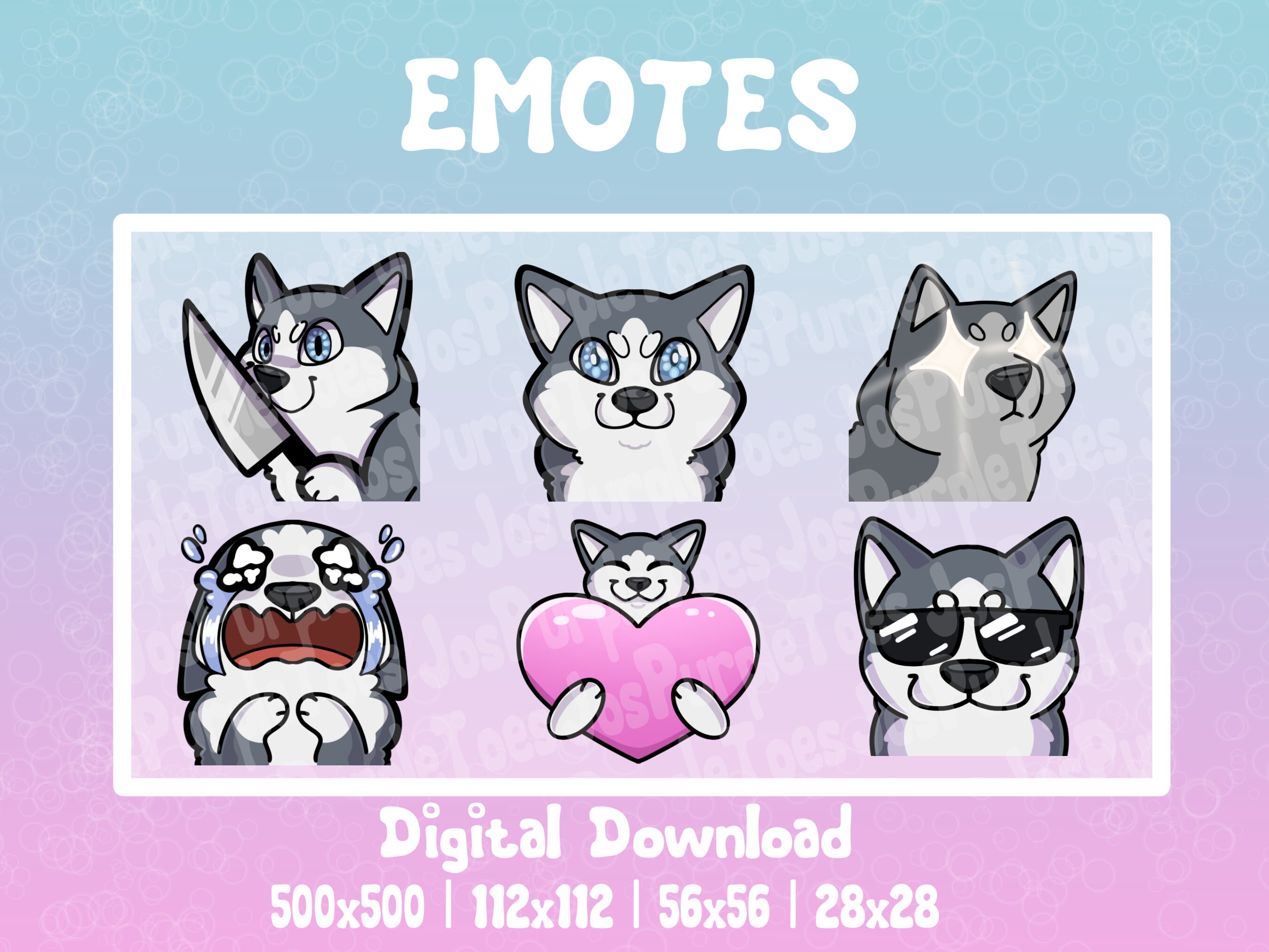Cute Husky Puppy Dog Emotes for Stream on Twitch, Youtube, and Discord ...