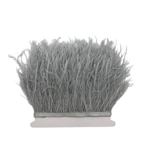 1 Yard - Gray Ostrich Fringe Feather Trim | Craft Supply | Ivory Ostrich Feathers | Millinery | Bulk Feathers | 2143