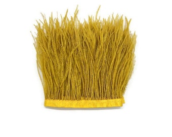 1 Yard - Yellow Gold Ostrich Fringe Feather Trim Craft Supply