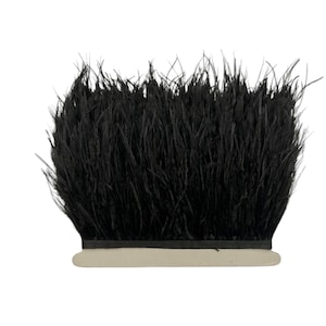 1 Yard - Black Ostrich Fringe Feather Trim Craft Supply | Black Feather | Millinery | Wedding | Dress Making | Costume Design | Bulk - 5143