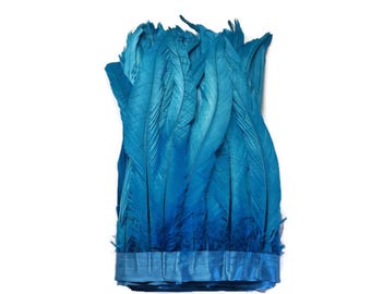 1 Yard -  Bright Blue Turquoise Dyed Coque Tail Long Feather Trim | Costume Making | Carnival | Mari Gras | Craft Supply | Bulk