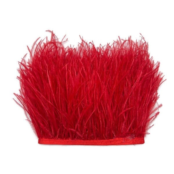 1 Yard - Red Ostrich Fringe Feather Trim Craft Supply