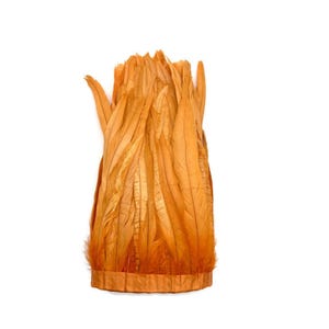 1 Yard -  Orange Dyed Coque Tail Long Feather Trim | Costume Making | Carnival | Mari Gras | Craft Supply | Bulk