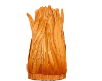 1 Yard -  Orange Dyed Coque Tail Long Feather Trim | Costume Making | Carnival | Mari Gras | Craft Supply | Bulk