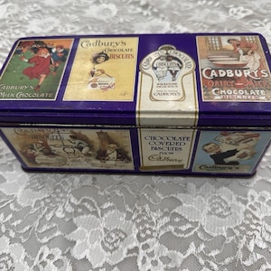Vintage 90s Cadbury Chocolate Biscuits Tin Made In England Block Ads Cadbury’s