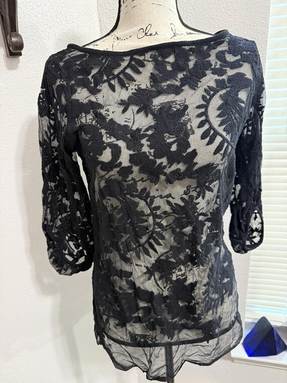 Grace Elements Sheer Mesh Blouse Pullover Top M B… - image 1