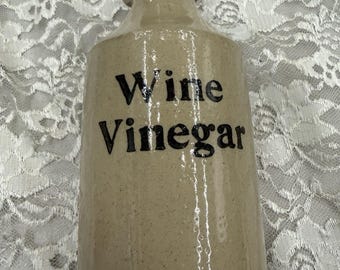 Jarra de gres vintage para vino y vinagre, fabricada en Inglaterra, con sello, 16,5 cm de alto y corcho.