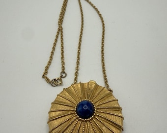 Jahrgang neue Estee Lauder Gold Blau Compact Locket Schmuckstück Halskette Solid Parfüm