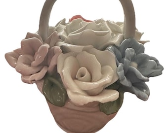 Vintage Coquette Mini Porcelain Flowers Basket Figurine