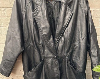 Vintage 80s G III Bomber Leather Oversized Jacket L Black Made In Korea