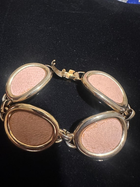 Vintage Bergere Bracelet Peach leather panels sig… - image 1