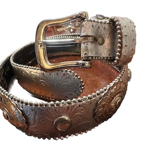 Vintage Elite Concho Leather Western Silver Belt Beaded Edge Medium 33” Cowgirl