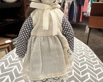 Vintage Porcelain Doll Face Hands Feet White Body Soft Starched Bonnet