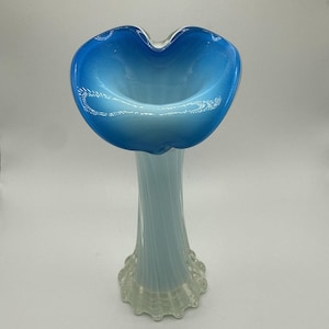 Vintage Fenton Opalescent Swirl Blue Top Jack in the Pulpit Art Glass Vase 20 cm