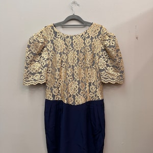 Vintage 80s Puff Sleeve Embroidered Hand Made Dress M