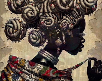 Black Woman Art Digital Download Afrocentric Portrait Printable African Hair Art African American Wall Art Ethnic Fashion Illustration