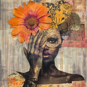 Floral Afro Woman Wall Art Boho Chic Aesthetic Print, Black Woman Portrait, Modern Fashion Artwork, Home Decor, Feminine Home Decor