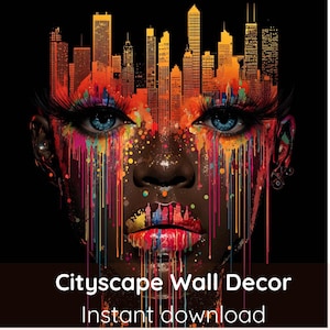 Black Woman Wall Art Printable African American Digital Download Colorful Afro Art for Home Decor, Abstract Art  Canvas Chicago Art City Art