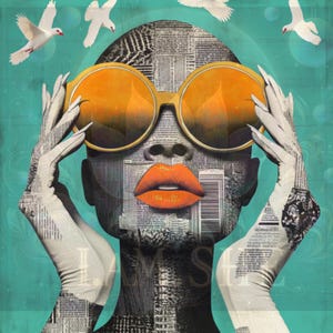 Abstract Afro Art Modern Collage Poster Bold Black Woman Print with Orange Sunglasses Pop Art Decor Digital Download
