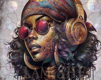 Afrocentric Futuristic Art Digital Download Modern Black Woman Art Printable African American Art for Home Office or Gallery Decor