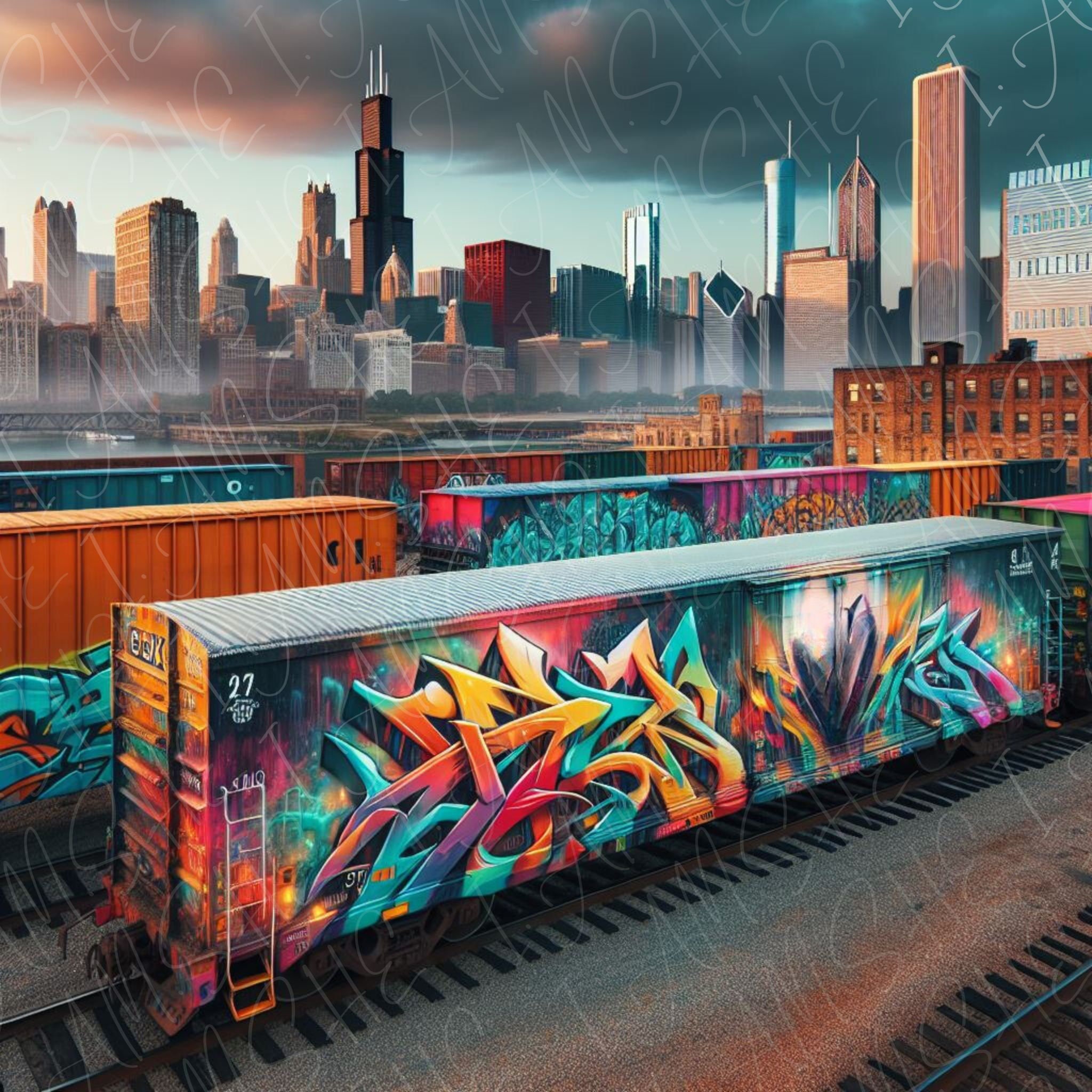 Urban Fusion Chicago Railyard's 80s Graffiti and Skyline Elegance