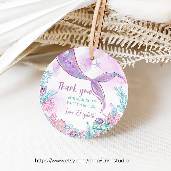 Editable Oneder The Sea Mermaid Favor Tag Thank You Tags Favor Tags Gift Tags Template Party Favors Mermaid Birthday round gift tags M101