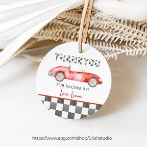 Editable Fast One Birthday Favor tags Race Car 1st Birthday Thank you tags Racing Vintage Racecar Printable Template R303