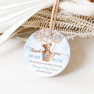 EDITABLE Teddy Bear Baby Shower Favor Tags Bear Baby Shower Teddy Bear Favors Hot Air Balloon We Can Bearly Wait Thank You Tags T101