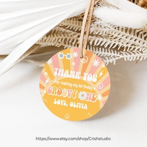 EDITABLE Groovy ONE Favor Tags First Birthday Groovy Party Thank You Tags Birthday Decorations Groovy Baby Groovy Party Decor G113