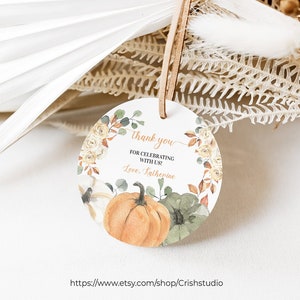 MODIFIABLE Notre petite citrouille Favor Tag Citrouille 1er anniversaire Automne Anniversaire Citrouille Anniversaire Citrouille Une carte de vœux d’automne modifiable PB001