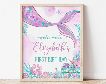 Editable Oneder The Sea Welcome Sign Mermaid Welcome Sign Happy Birthday Sign Welcome Signs Personalized Sign Mermaid Birthday M101