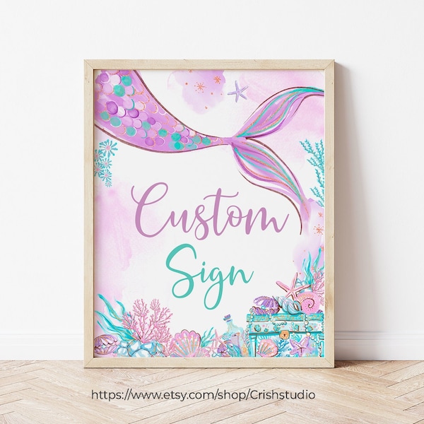 Editable Oneder The Sea Custom Sign Customizable Sign Gift Table Sign  Personalized Sign Custom Birthday Sign Mermaid Birthday M101