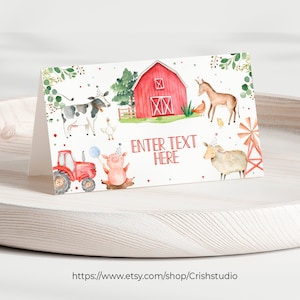 EDITABLE Etiquetas de comida de cumpleaños de granja Etiquetas de alimentos Carpas de comida Etiquetas de postres Etiquetas de alimentos de granja Plantilla de tarjeta de buffet Fiesta temática de granja F101