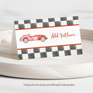 Etiquetas EDITABLES de comida rápida para fiesta de coche de carreras, etiqueta de Buffet, tarjeta de tienda de coche de carreras, etiquetas de comida, tarjetas de lugar, tarjeta de mesa para niño R303