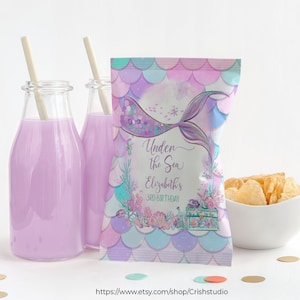 Under The Sea Chip Bag Template Custom Chip Bags Snack Bag Mermaid Tail Little Mermaid Under The Sea Mermaid Birthday M304