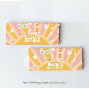 EDITABLE Groovy ONE Candy Bar Wrappers First Birthday Groovy Party Chocolate Bar Birthday Favors Groovy Baby Groovy Party Decor G113