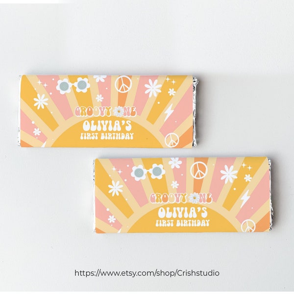 EDITABLE Groovy ONE Candy Bar Wrappers Premier anniversaire Groovy Party Chocolate Bar Anniversaire Faveurs Groovy Baby Groovy Party Decor G113