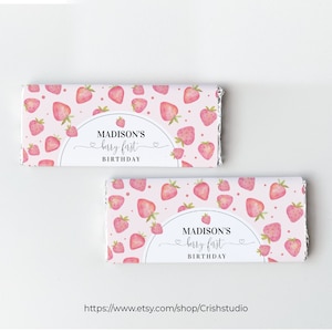 Berry First Birthday Candy Bar Strawberry Birthday Candy Bar Wrapper Berry 1st birthday Party Decorations Birthday Girl BF01