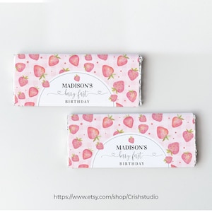 Berry First Birthday Candy Bar Strawberry Birthday Candy Bar Wrapper Berry 1st birthday Party Decorations Birthday Girl BF03