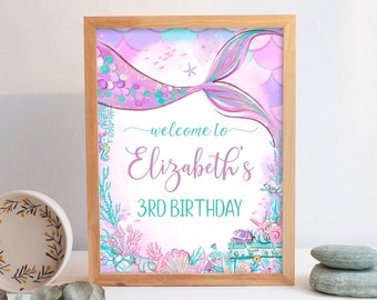 Under The Sea Welcome Sign Mermaid Editable Welcome Sign Happy Birthday Sign Welcome Signs Personalized Sign Mermaid Birthday M304