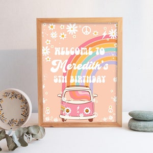 EDITABLE Groovy Birthday Welcome Sign Five Is a Vibe Groovy Decorations Groovy Theme Party Birthday Sign 5th Birthday G205