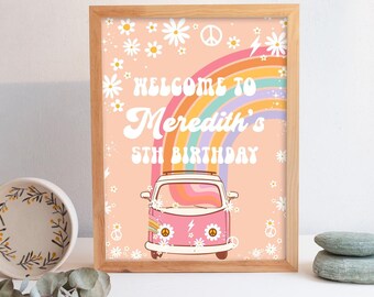 EDITABLE Groovy Birthday Welcome Sign Five Is a Vibe Groovy Decorations Groovy Theme Party Birthday Sign 5th Birthday G205