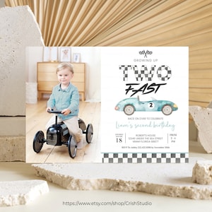 Editable TWO Fast Birthday Invitation Race Car 2nd Birthday Invite Racing Car Vintage Racecar Printable Template Instant Download, R102